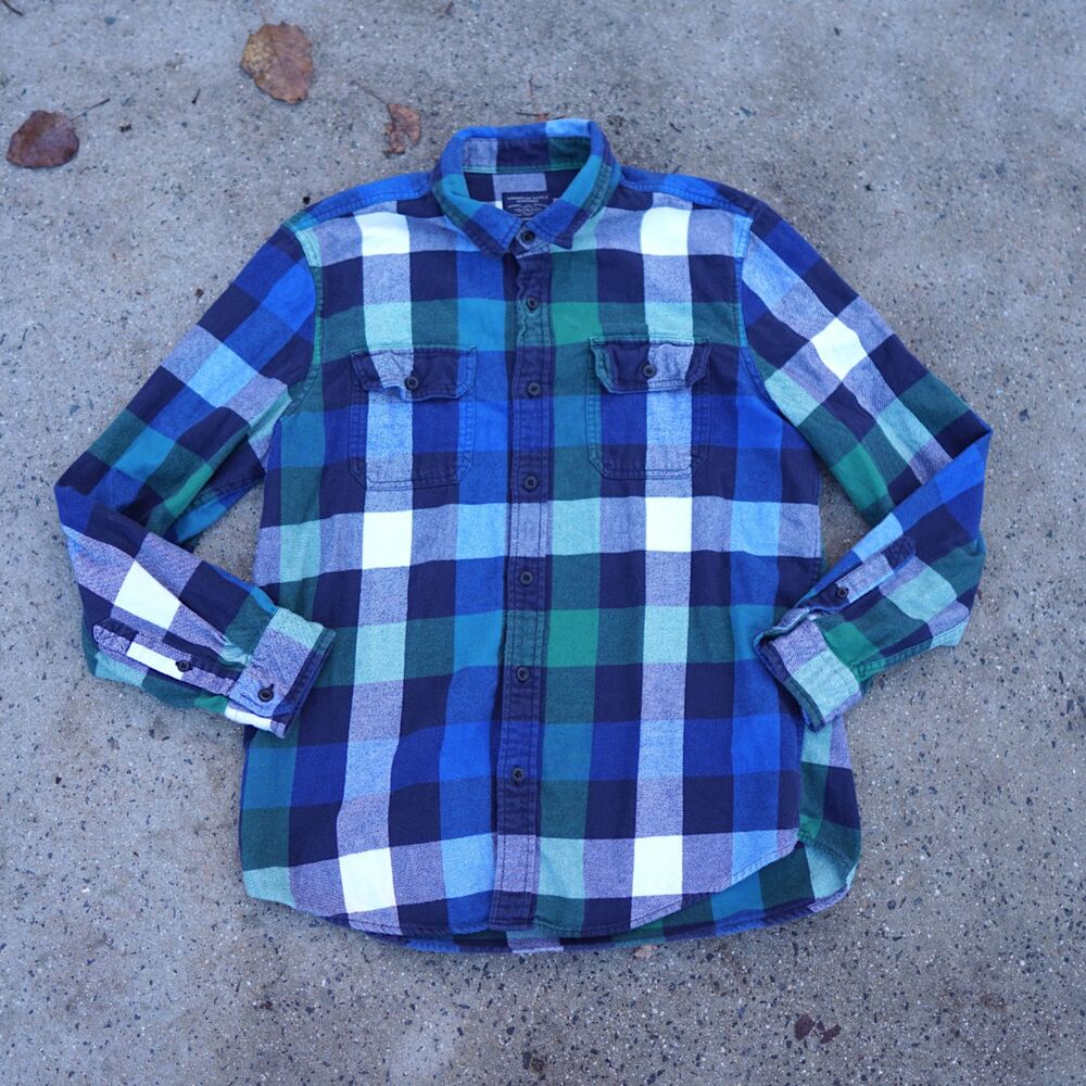 American Eagle Plaid Flannel Shirt Mens XL Blue Green Cotton Button Down Preppy
